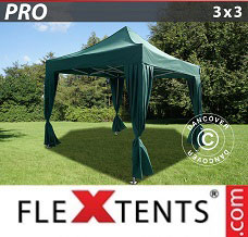 Festtält FleXtents 3x3m Grön, inkl. 4 dekorativa gardiner