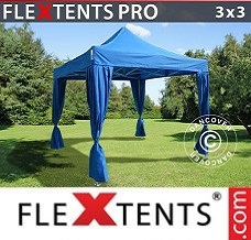 Festtält FleXtents 3x3m Blå, inkl. 4 dekorativa gardiner