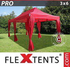 Festtält FleXtents 3x6m Röd, inkl. 6 dekorativa gardiner