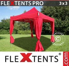 Festtält FleXtents 3x3m Röd, inkl. 4 dekorativa gardiner