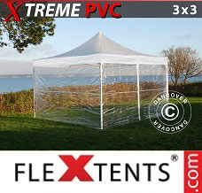 Festtält FleXtents 3x3m Transparent, inkl. 4 sidor