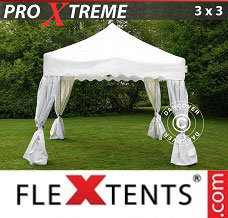 Festtält FleXtents 3x3m Vit, inkl. 4 dekorativa gardiner